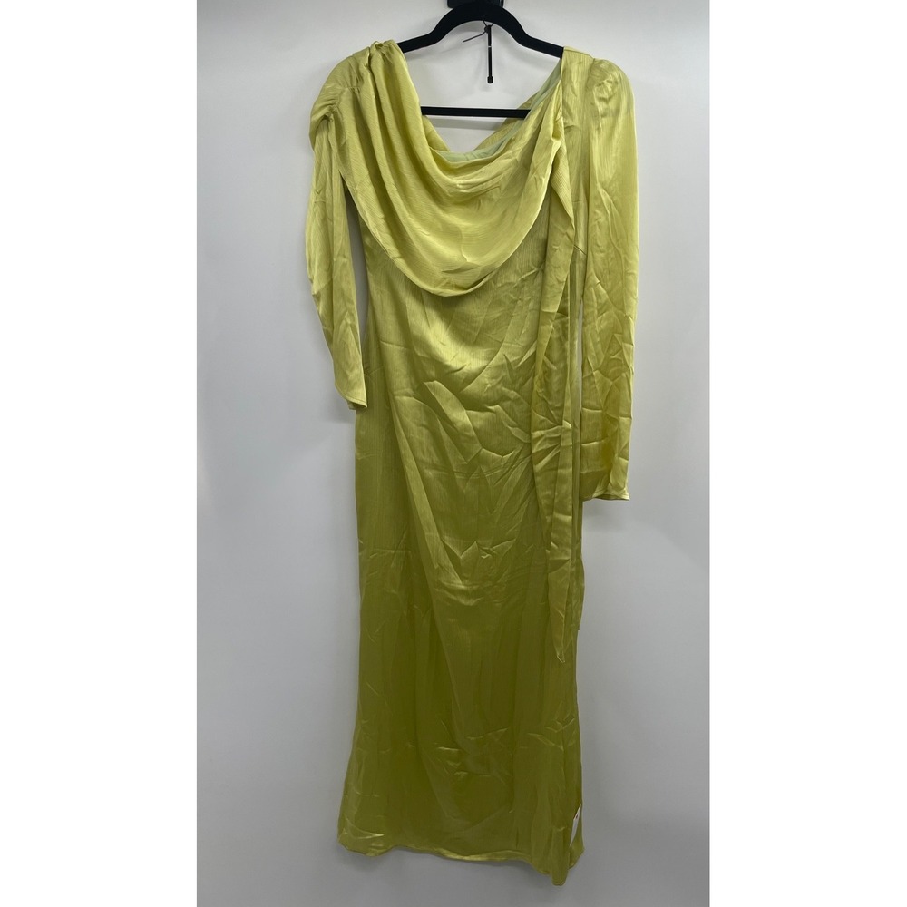 Pretty Lavish Neomie Dress Womens 8 Chartreuse Green One-Shoulder Tie-Detail NWT